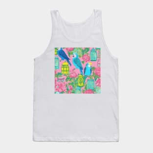 Preppy budgies and chinoiserie jars on pink Tank Top